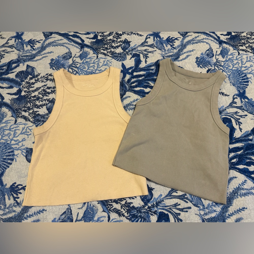 Aerie Ribbed Tank Tops - Cream and Blue/Gray
